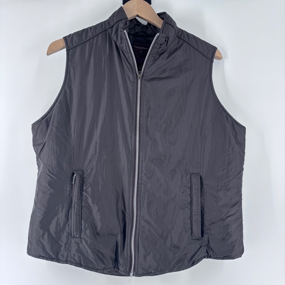Tommy Bahama Golf Vest Womens XL Brown Nylon Full Zip Lightweight Mock Neck TB18